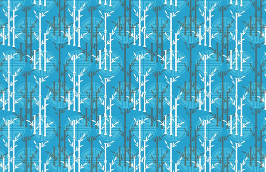 Repeat Bamboo Pattern Blue Wallpaper