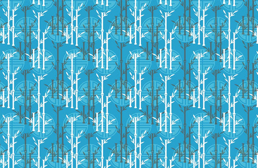 Repeat Bamboo Pattern Blue Wallpaper