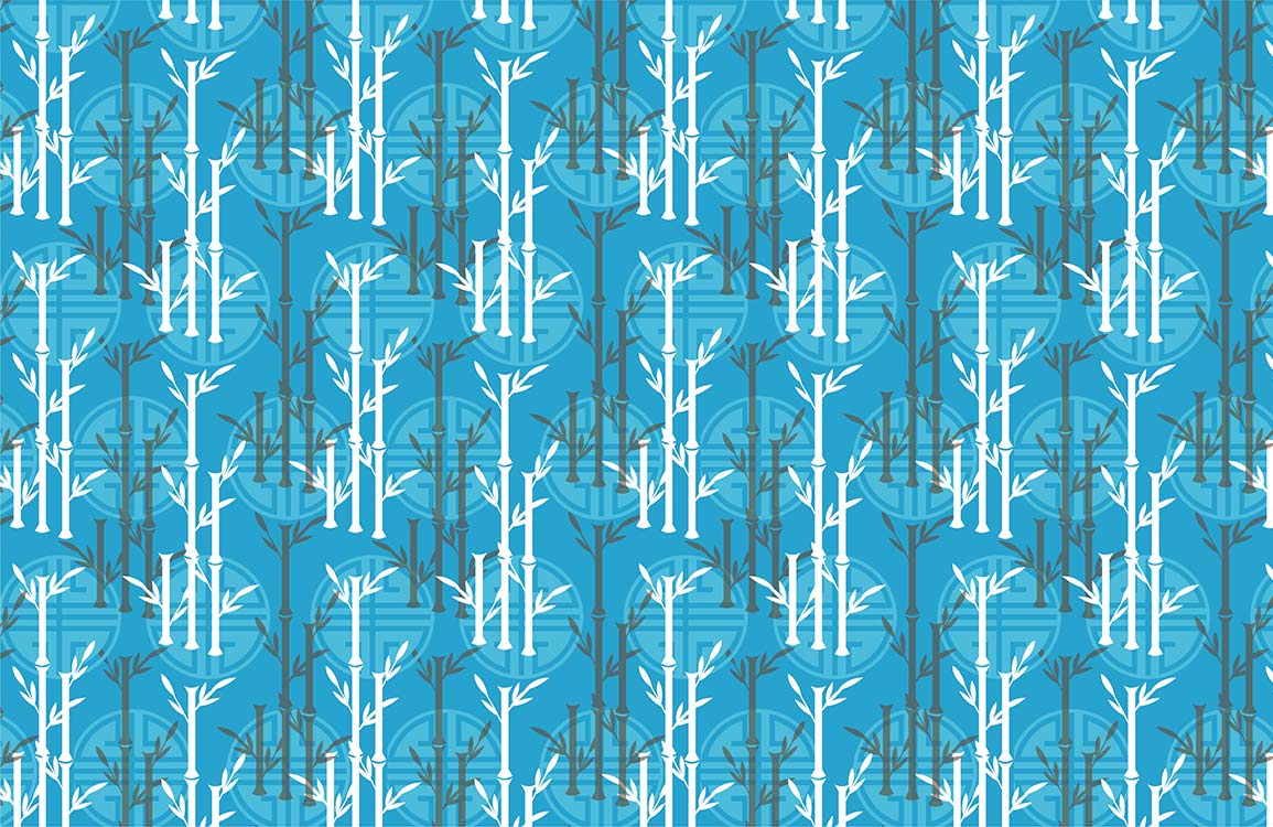 Repeat Bamboo Pattern Blue Wallpaper