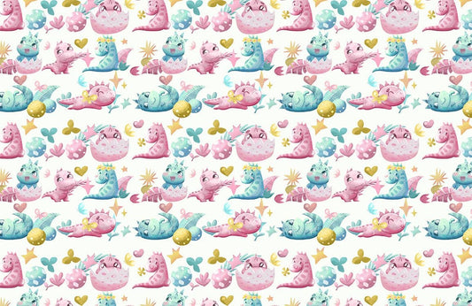 Cute Whimsical Dinosaur Kids Mural Wallpaper