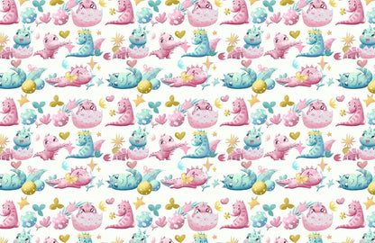 Cute Whimsical Dinosaur Kids Mural Wallpaper