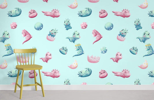 Cute Dinosaur Cartoon Kids Mural Wallpaper