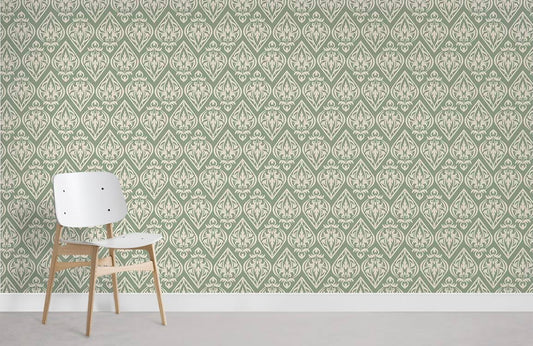 Elegant Emerald Green Damask Mural Wallpaper