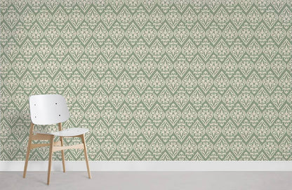 Elegant Emerald Green Damask Mural Wallpaper