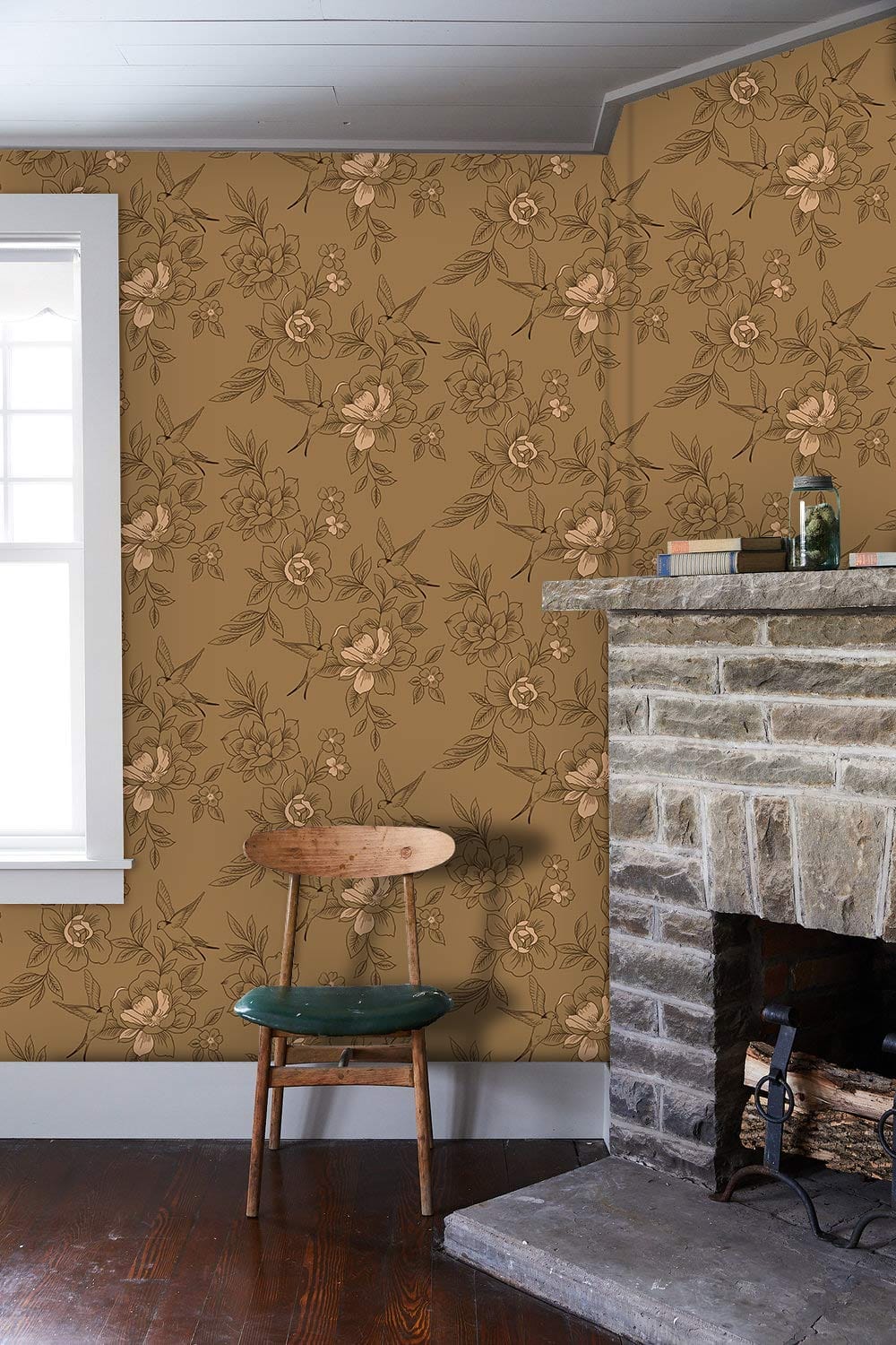 Vintage Beige Floral Pattern Mural Wallpaper