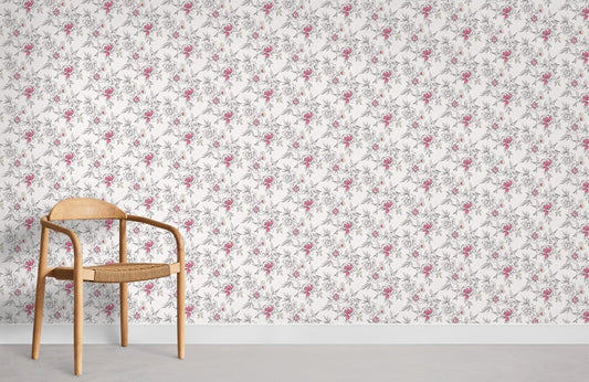 Vintage Pink Floral Mural Wallpaper