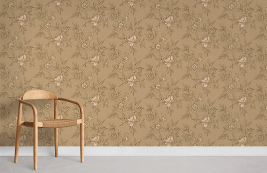 Vintage Beige Floral Pattern Mural Wallpaper