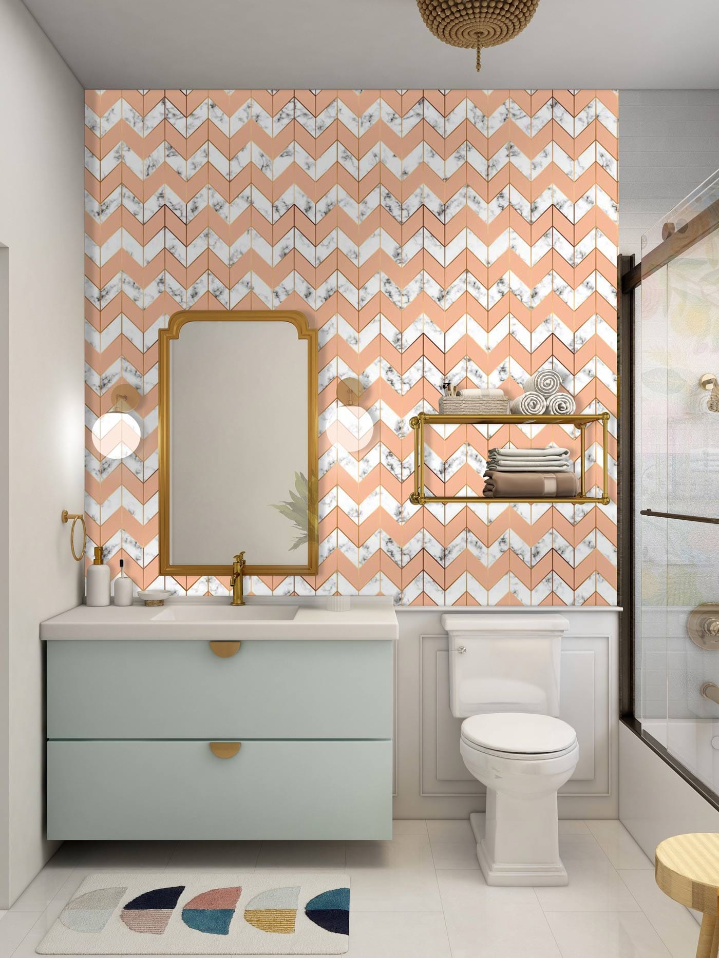 Marble Pattern Wallpaper Mural Used for Decorating the Bathroom