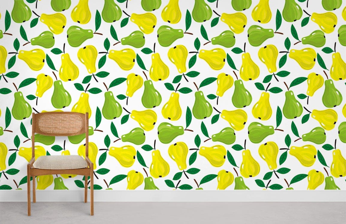 green and yellow pears pattern fruit wallpaper mural for room