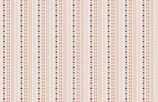 Wallpaper Mural with a Repeating Pattern of Cards and Foods