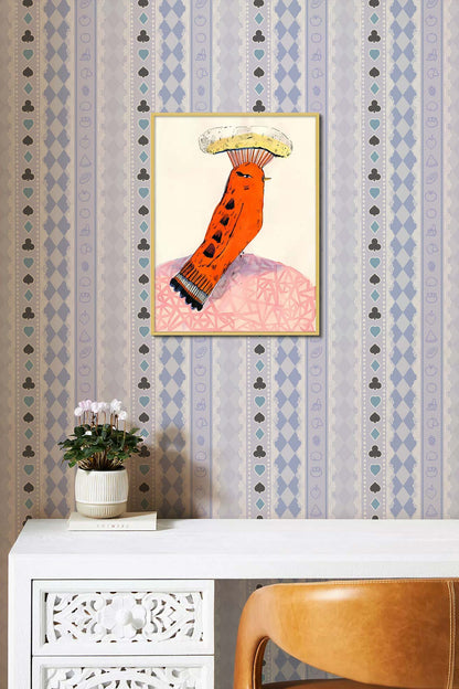 Wallpaper Mural with a Repeating Pattern of Cards and Foods for the Study