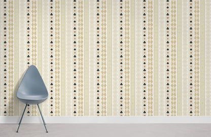 Wallpaper with a repeating pattern of cards and food