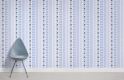 Wallpaper with a repeating pattern of cards and food