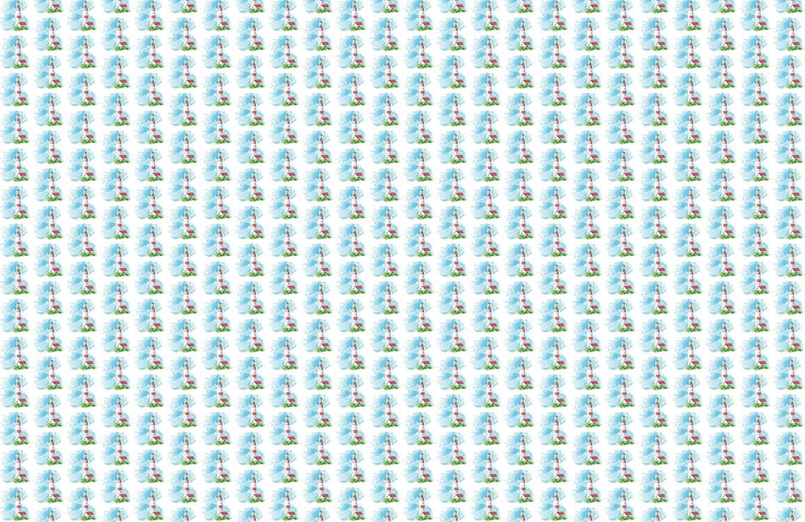 repeating lighthouse patterns on blue wallpaper