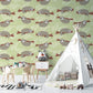 Charming Sloth Green Nursery Mural Wallpaper in playroom