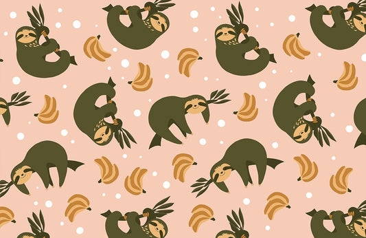 Cute Sloth Pattern Kids Room Mural Wallpaper