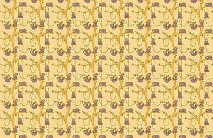 Whimsical Bicycle Patterned Yellow Mural Wallpaper