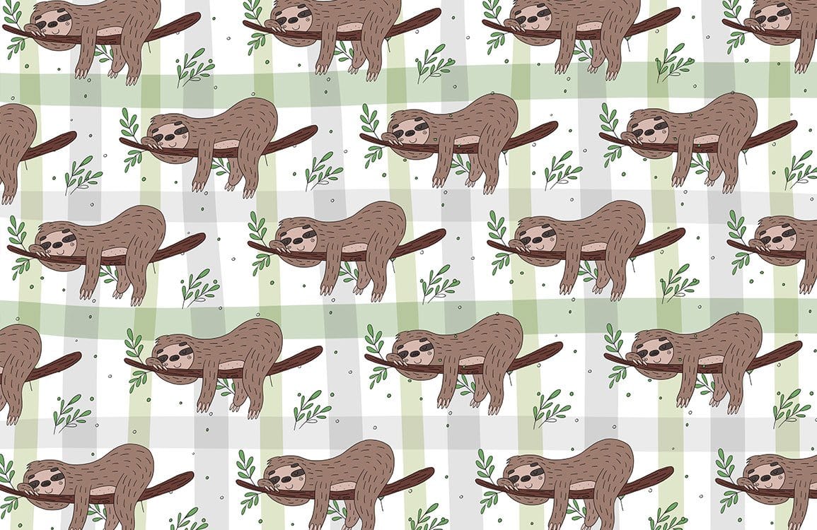 Cute Playful Sloth Pattern Mural Wallpaper