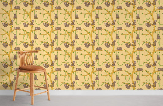 Whimsical Bicycle Patterned Yellow Mural Wallpaper