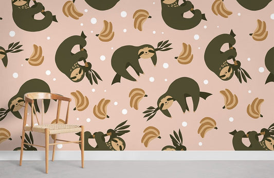 Cute Sloth Pattern Kids Room Mural Wallpaper