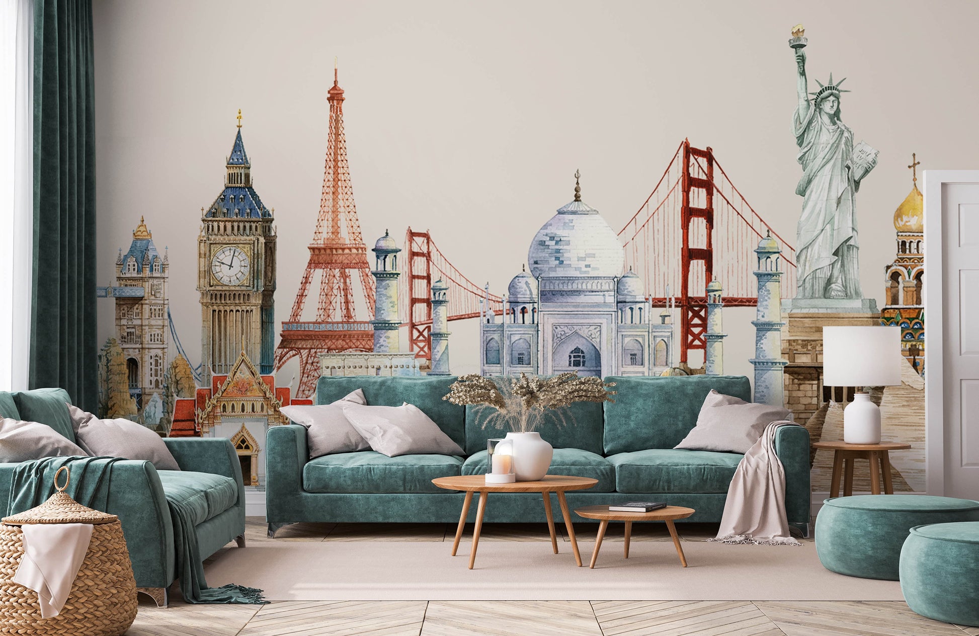 Wall murals of famous places from across the world for living room décor