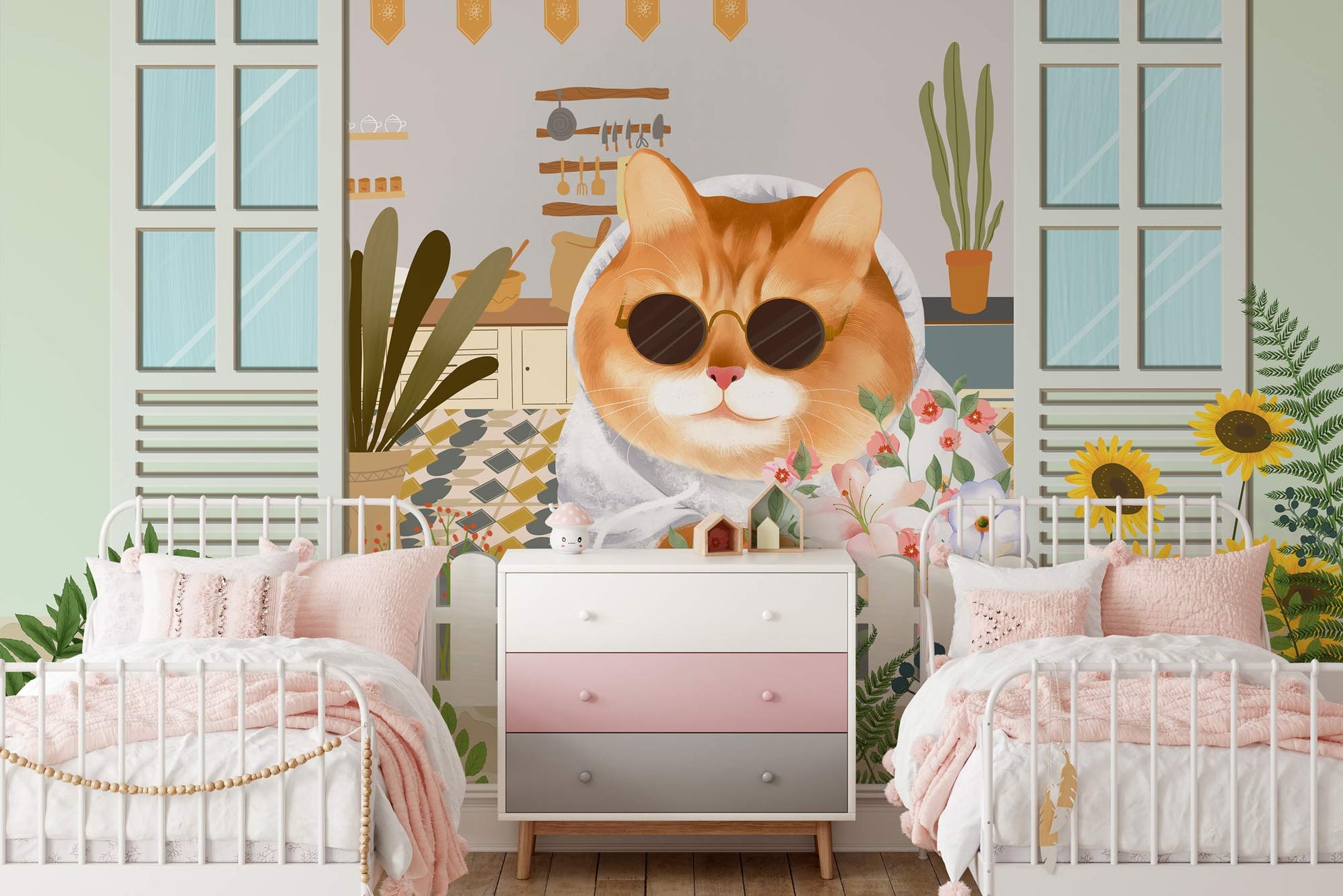 Rest Cat Wallpaper Mural Home Interior Decor