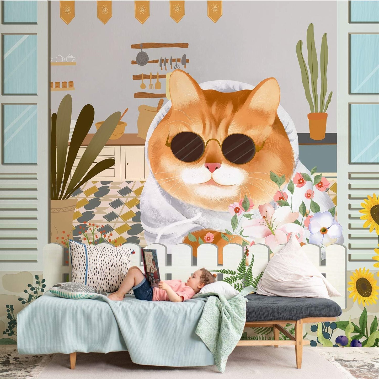 Rest Cat Cool Animal Mural For Nursery Room