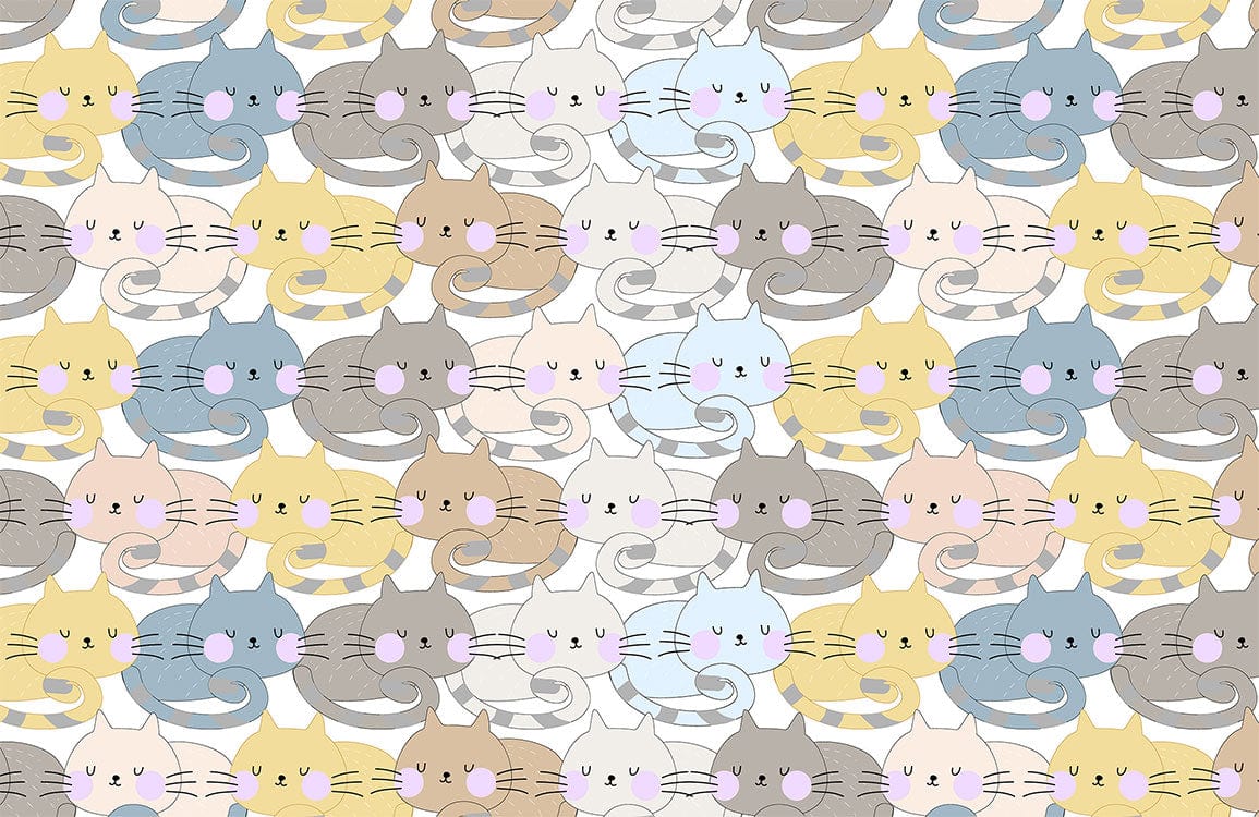Colorful Cute Cat Cartoon Mural Wallpaper