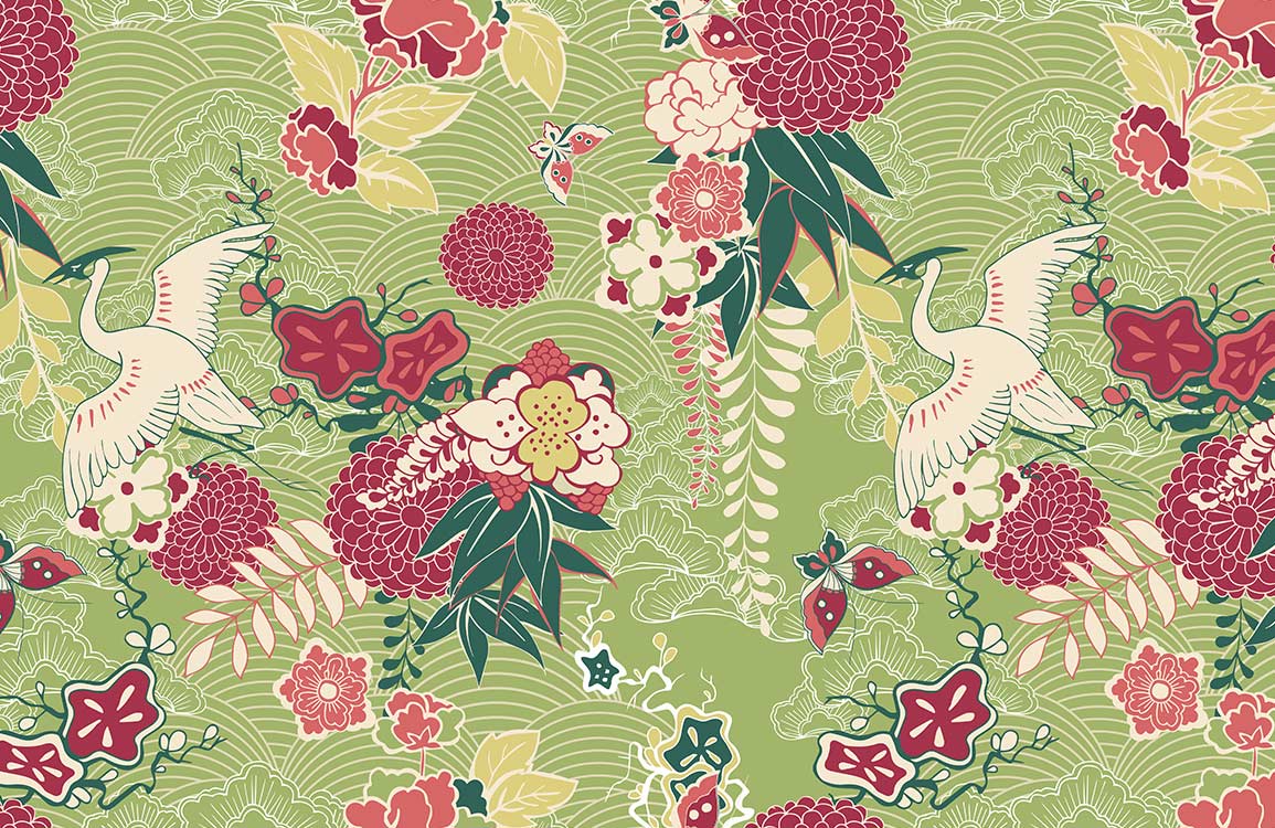 Vintage Botanical Garden Bird Mural Wallpaper