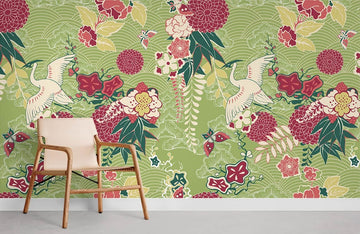 Vintage Botanical Garden Bird Mural Wallpaper
