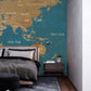 Wallpaper mural with a vintage turquoise map design for bedroom.