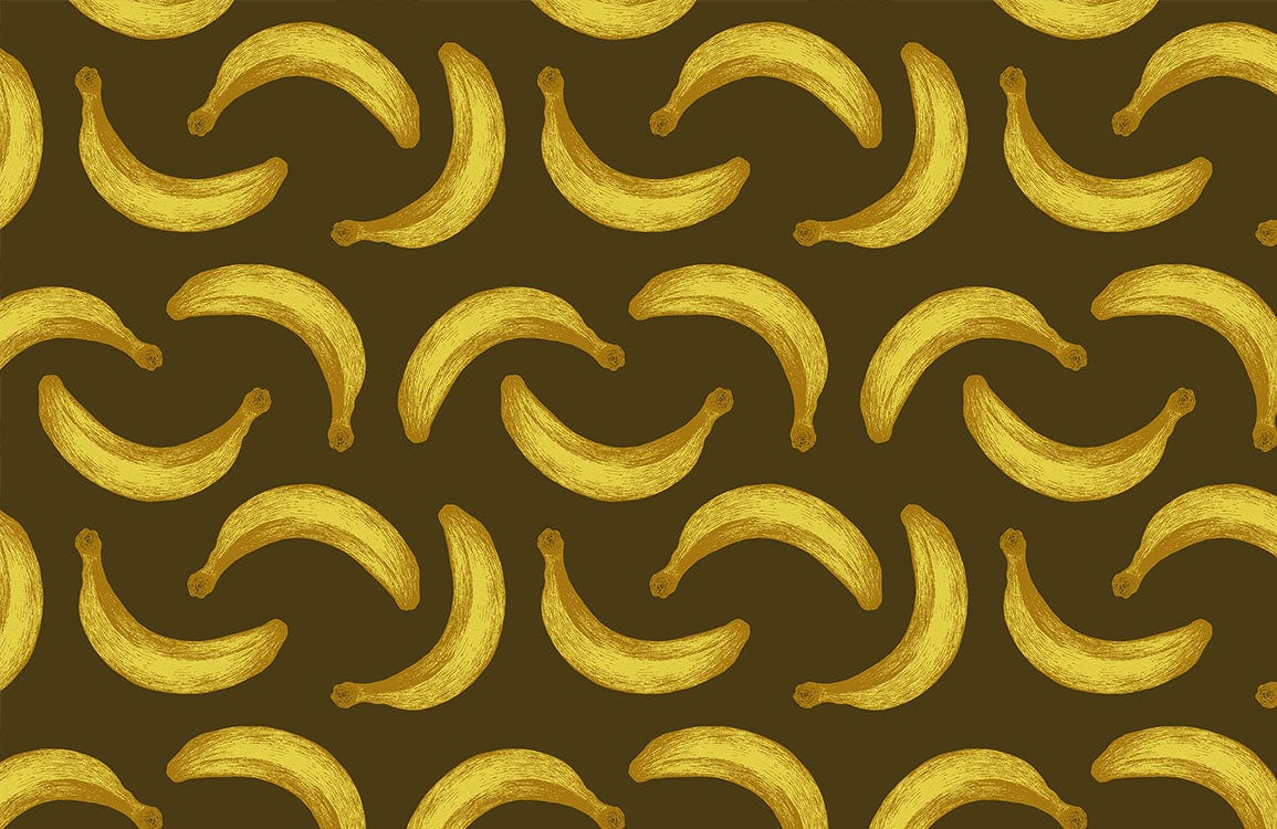 Whimsical Golden Bananas Dark Mural Wallpaper