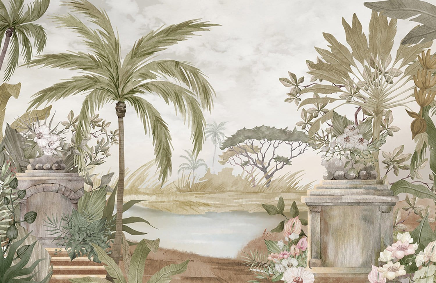 Room Decor With Riverbank Jungle Wallpaper Mural