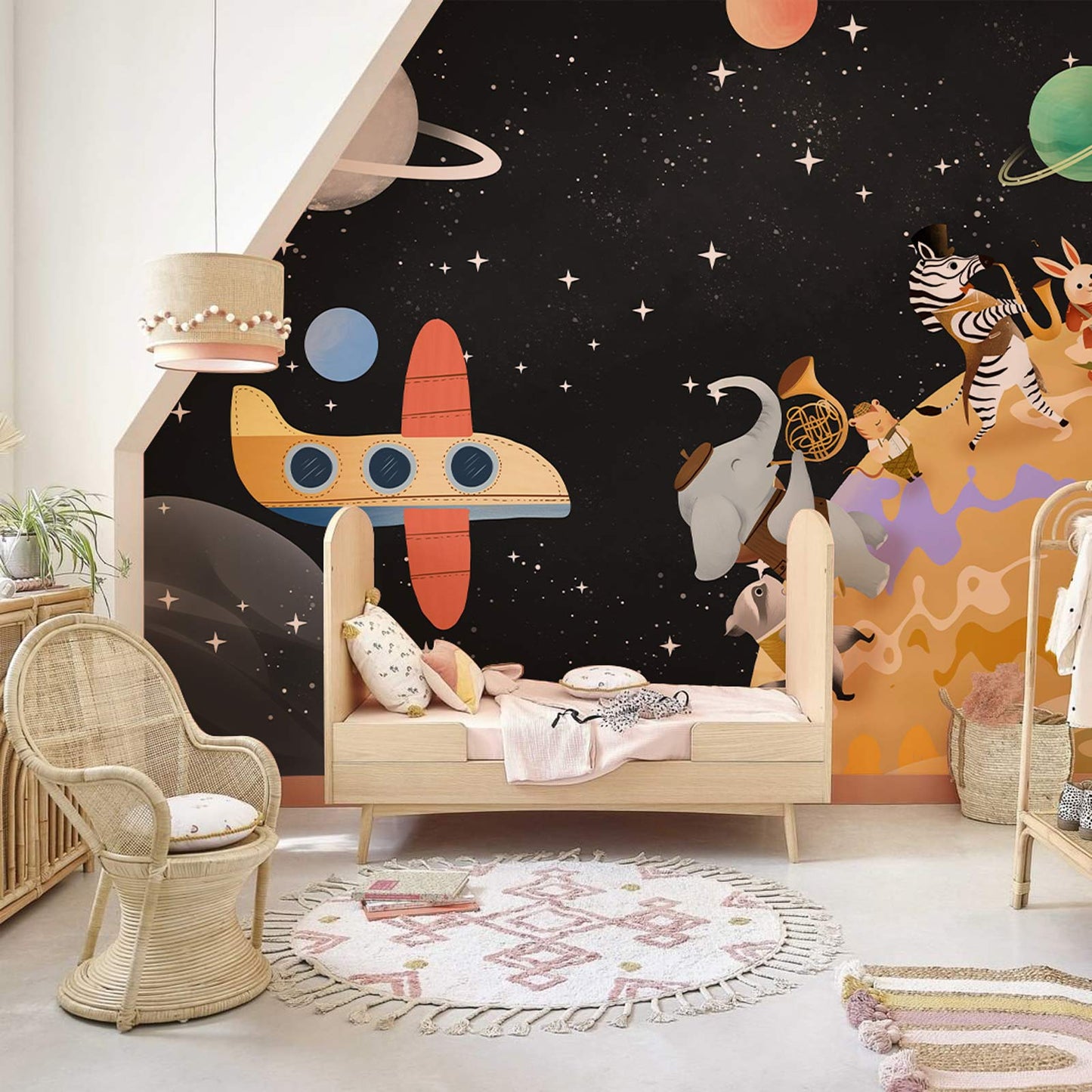 Wallpaper Mural of Animals Roaming the Universe Applied to Bedroom