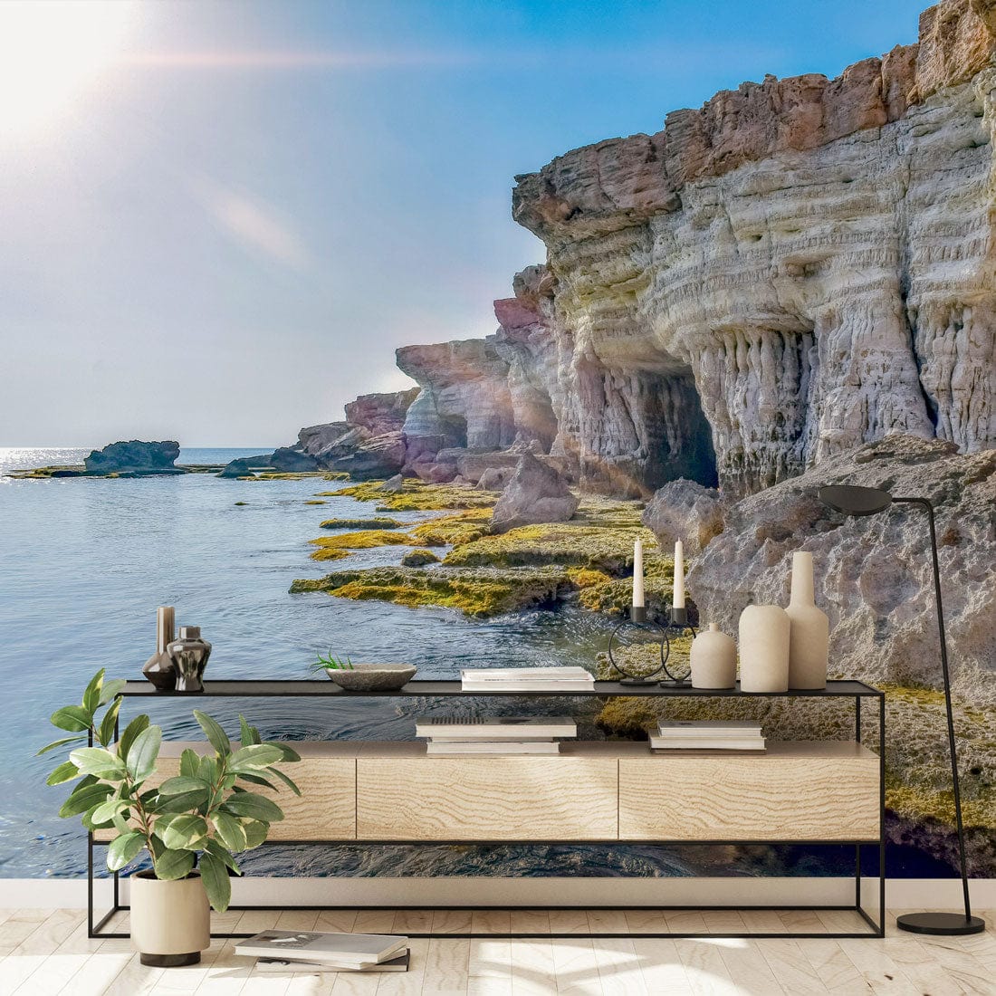ocean and sunshine landscape custom wallpaper living room  decor