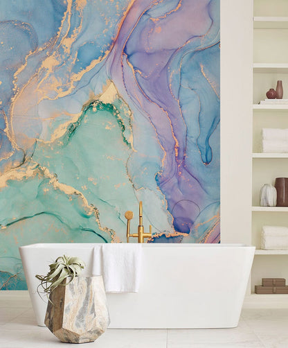 colorful marble wallpaper mural bathroom accent wall