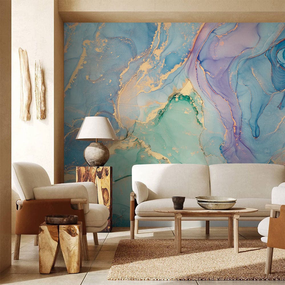 colorful ombre watercolor marble wallpaper mural living room decoration