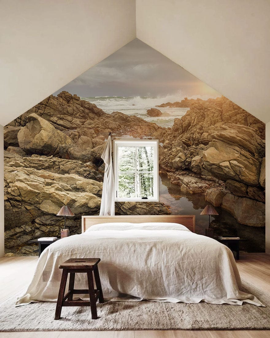 ocean and rock  wallpaper mural bedroom interior design