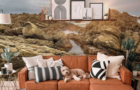 rock near ocean landscape wallpaper mural living room decor