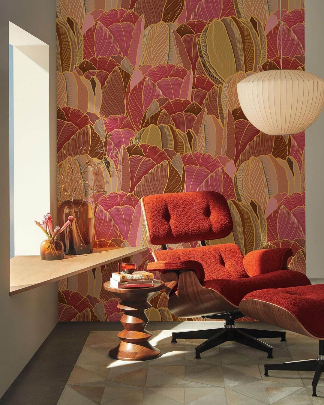 custom boomy leaf wallpaper mural for reading room decor