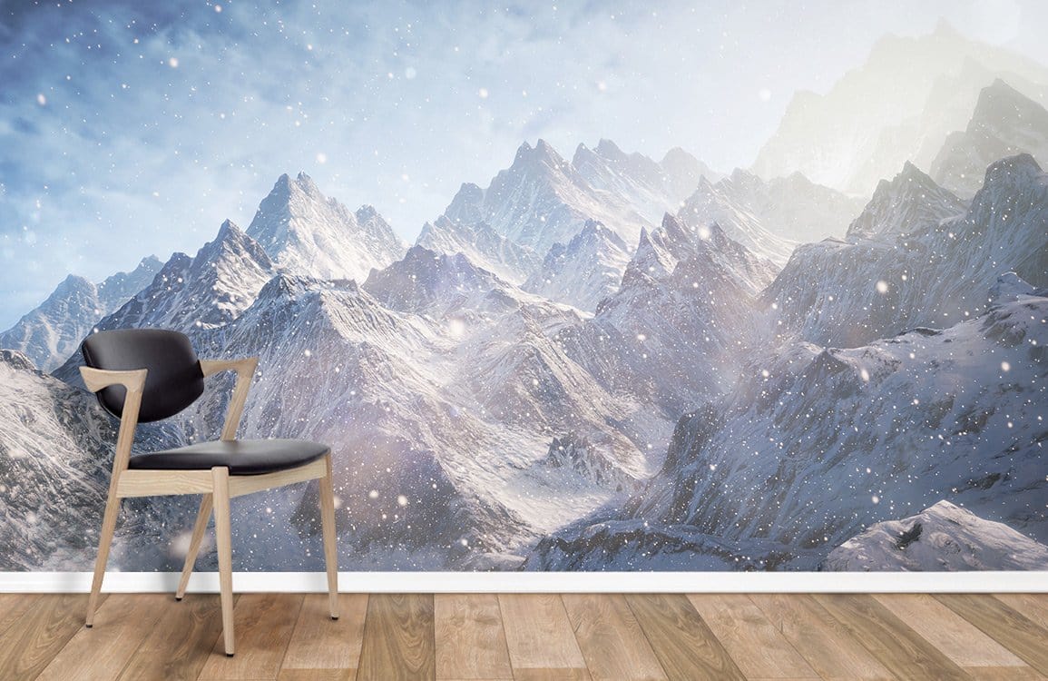 Wallpaper mural featuring a mountain range covered in snow