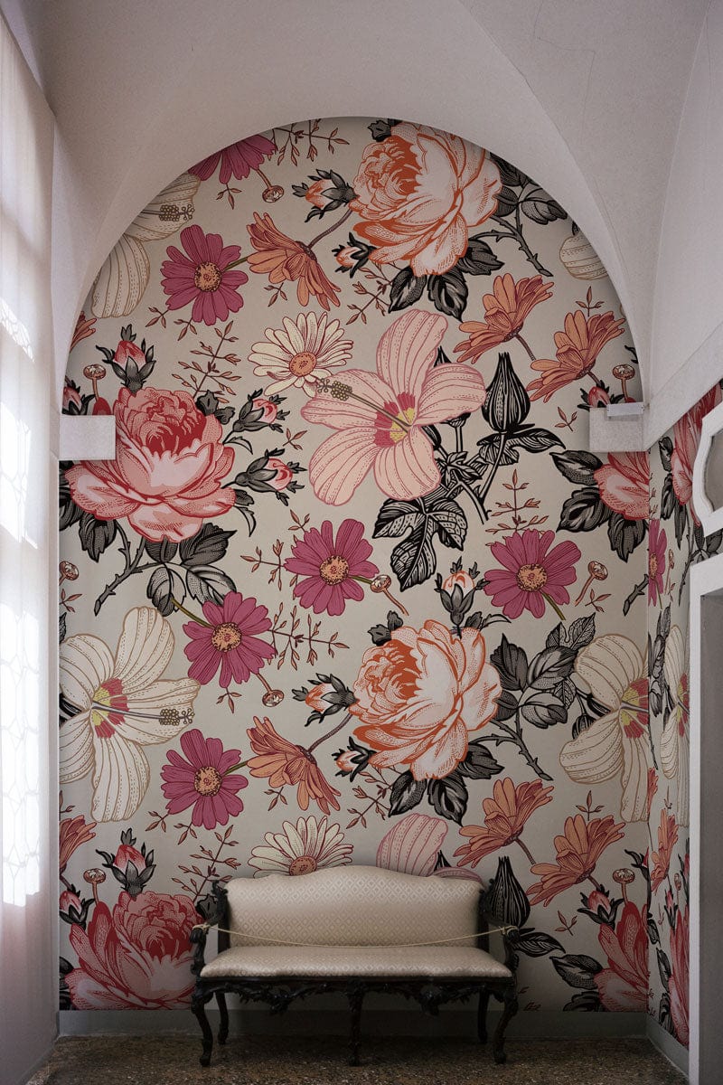 Beautiful Flower Mural Wallpaper for Hallway Design