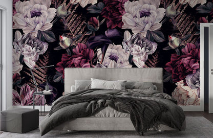 Peony-themed Bedroom Wall Mural with Romantic Peony Wallpaper