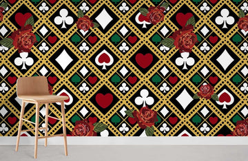 Retro Casino Card Suits Mural Wallpaper