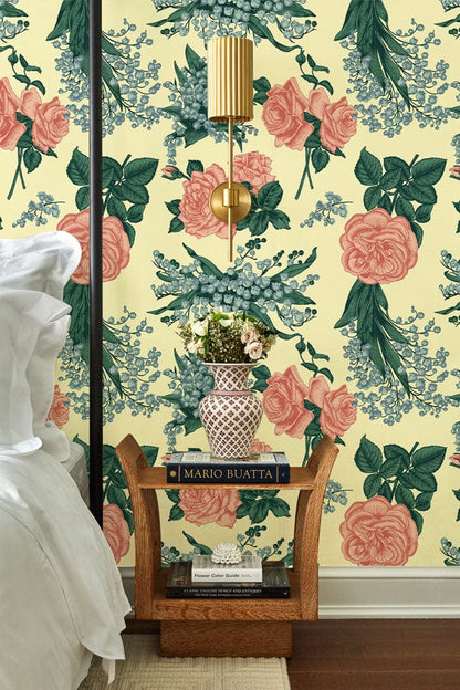 Roses and Bellflowers Wallpaper Mural for the Decor of the Hallway