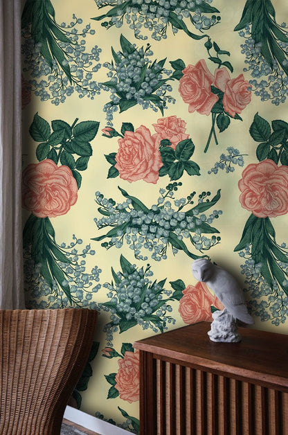 Roses and Bellflowers Wallpaper Mural for the Decor of the Hallway