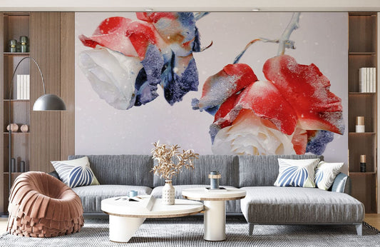 winter roses wall mural living room decor