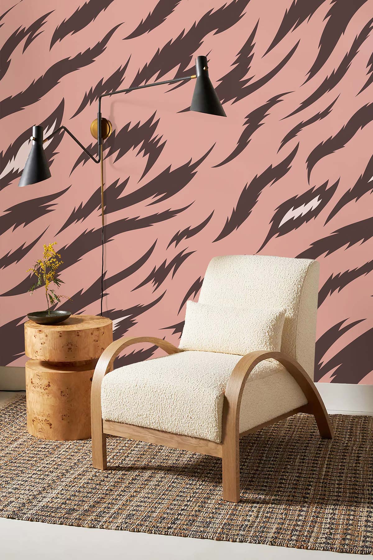 Wallpaper made of pink rough fur animal skin that may be used for decorating hallways