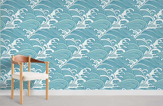 Rough Sea Pattern Blue Wall Mural Room