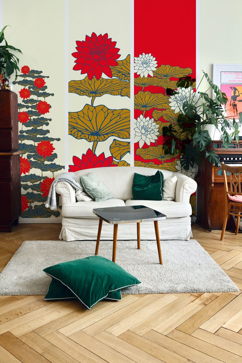 Royal Red Lotus Wallpaper Mural for the Interior Design of the Living Room